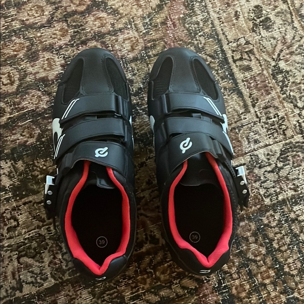 Peloton Black and Red Athletic Shoes with Velcro Straps